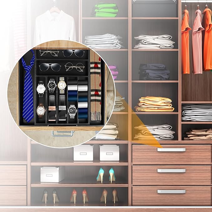 Bellsal Large Premium Bamboo Silverware Organizer - Expandable Utensil Drawer Organizer - 17"x19.6" Utensil Holder and Cutlery Tray with Grooved for Kitchen Flatware and Utensils(7-9 Slot, Black)-NeatNest