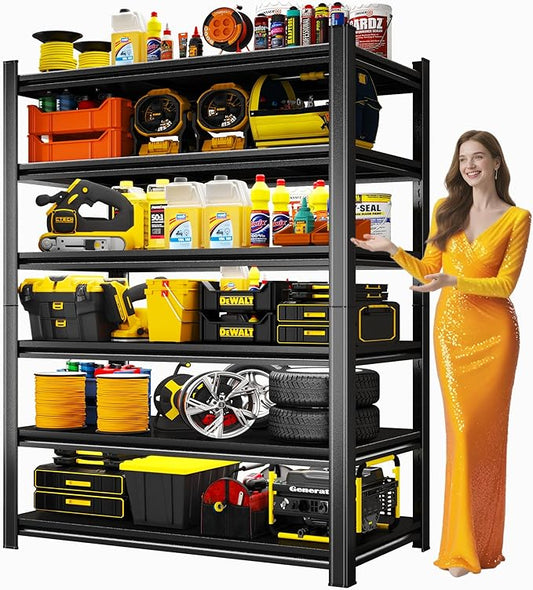 Adjustable 6-Tier Steel Garage Storage Shelves, Detachable Metal Shelving Units, Heavy Duty Rack Shelf – Perfect for Garage, Basement, or Workshop (Black-77.44H*39.37W, 15.75D-6Tier)