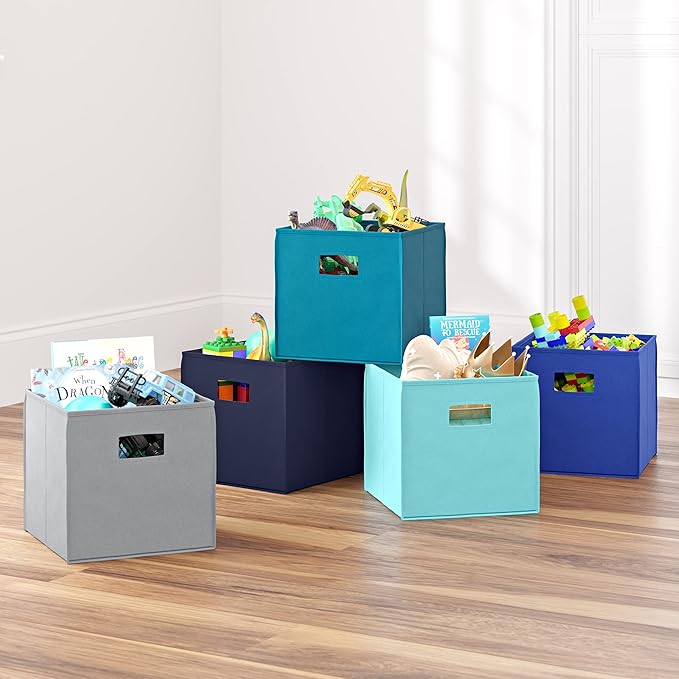RiverRidge Folding Storage Bins with Handles Aqua Cube Storage Organizer for Closet, Bedroom & Playroom - Closet Organizers and Storage Set of 2-NeatNest