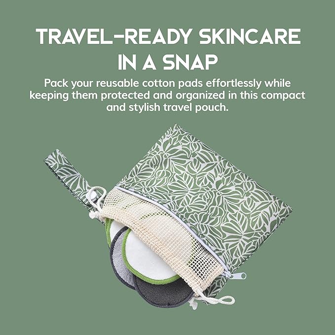 Greenzla Reusable Makeup Remover Pads Travel Set - 12 Pack Microfiber Cotton Pads, Dark Charcoal Cotton Rounds, and Bamboo Terry Face Wipes for All Skin Types with Mesh Laundry Bag and Travel Pouch-NeatNest