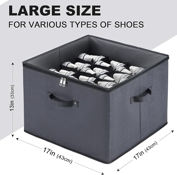2 Pack Closet Shoe Organizer Box Fits 32 Pairs, Fabric Shoe Storage Box Bins Cubes with Clear Cover, Space Saving Shoes Holder for Shoes, Sneakers, Sandal and High Heeled (Grey)-NeatNest