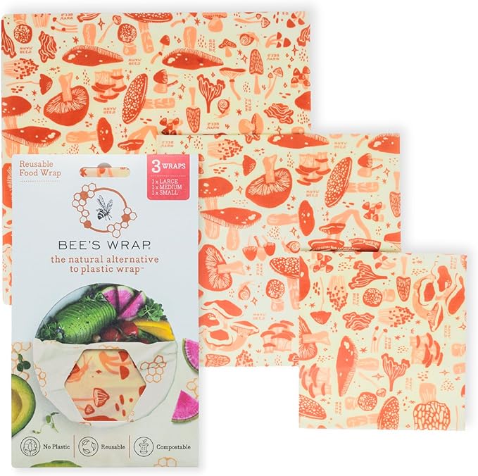 Bee's Wrap Beeswax Wraps for Food - Mushroom Magic 3 Pack (S, M, L) Made in USA Reusable & Organic Food Wraps, Sandwich Wrap & Bowl Covers - Eco-Friendly Alternative to Aluminum Foil & Plastic Wrap-NeatNest