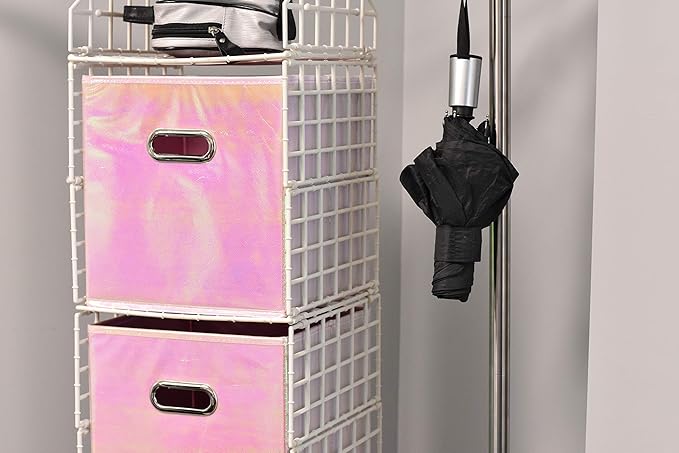 Handy Laundry 6-Pack Foldable Cube Storage Bins – Decorative Collapsible Organizer for Shelves, Closets, Underbed, Clothes, or Kids’ Toys (Shiny Pink)-NeatNest