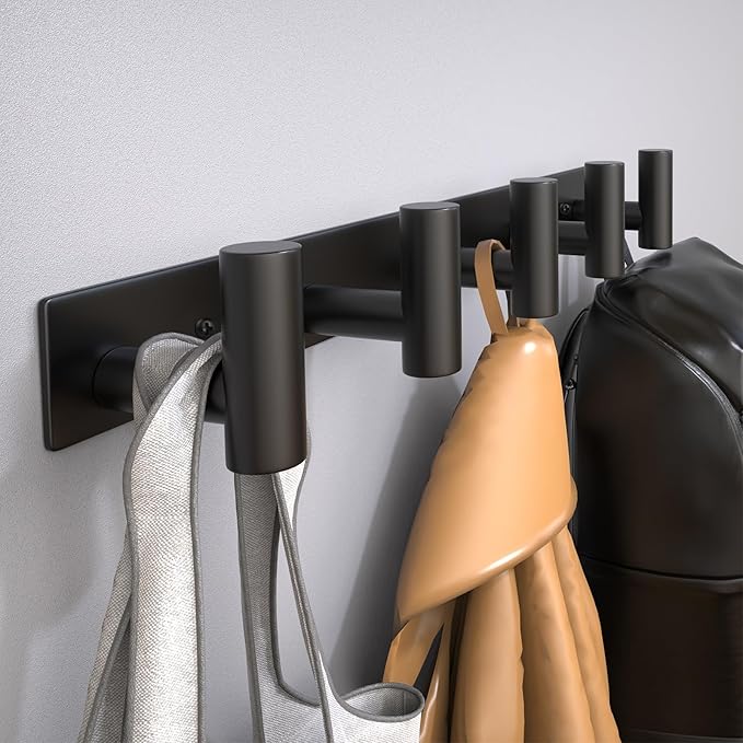 Wall Mounted Coat Rack-5 Hooks, Heavy Duty Stainless Steel Hook Rail for Towel Coat Hat Purse Bag Jacket, Towel Hooks for Entryway Bathroom Kitchen (Black 5 Hooks - 1 Pack)-NeatNest