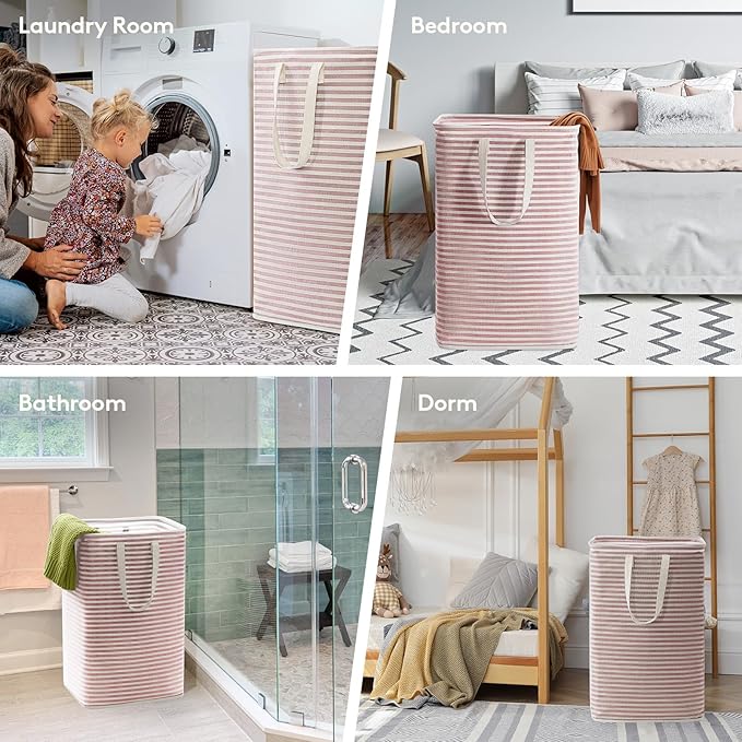 Lifewit 2 Pack Laundry Hamper Large Collapsible Laundry Baskets, Freestanding Waterproof Clothes Hamper with Easy Carry Handles in Laundry Room Bedroom Bathroom College Dorm for Adults, Pink, 2 x 80L