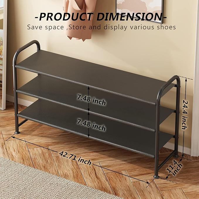 Shoe Rack 3 Tier Long Storage Organizer Wide Metal Shoe Shelf for Closet Entryway Black-NeatNest