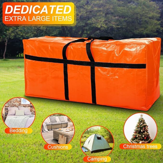 2 Pcs 66 Gallon Extra Large Moving Bags Storage Bags with Zipper and Handles Heavy Duty Duffle Bag Foldable Tote Bag for College Dorm Travel Clothes Blankets Bedding Moving(Orange)