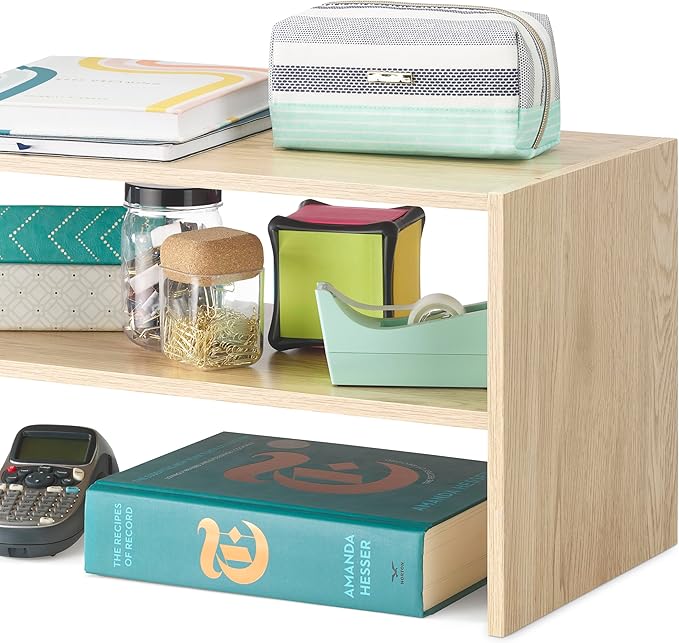 Whitmor Wood Stackable 2-Shelf Shoe Rack, White Oak, 24 inches-NeatNest