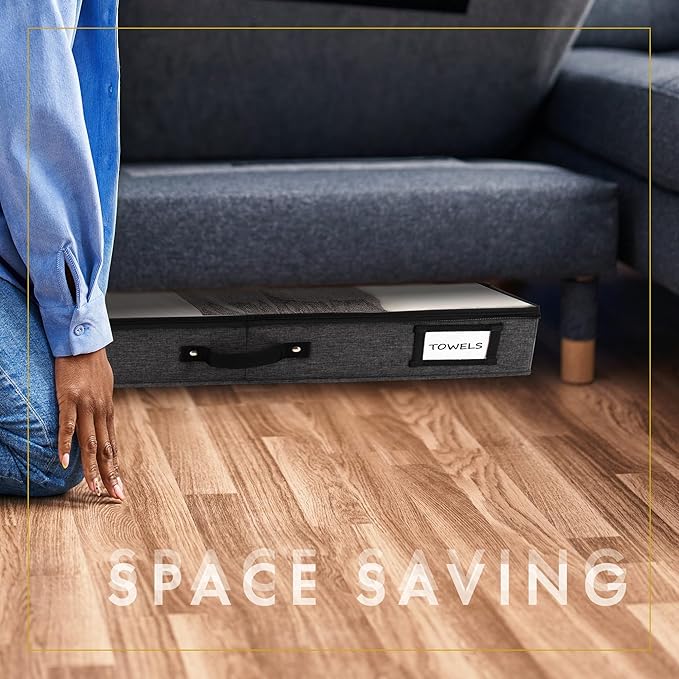 HOMELUX THEORY 2pc Low Profile Under Bed Storage Containers, Thin Under Couch Storage Organizer with Bins & Lids, Underbed Storage Box Ideal for Seasonal Clothes, Blankets, Fabric & Shoes (Dark Gray)-NeatNest