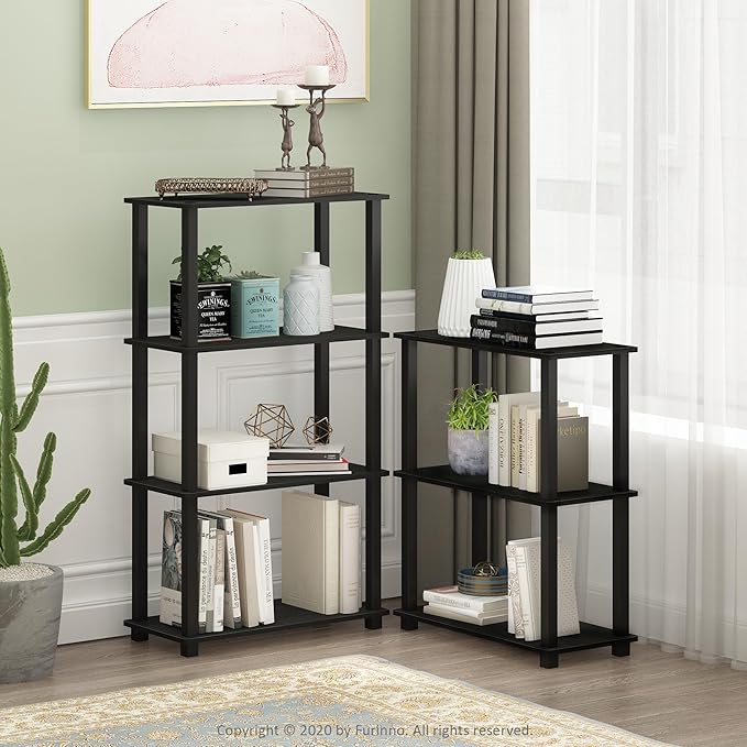 Furinno Turn-S-Tube 3-Tier Compact Multipurpose Shelf Display Rack with Square Tube, Americano/Black-NeatNest