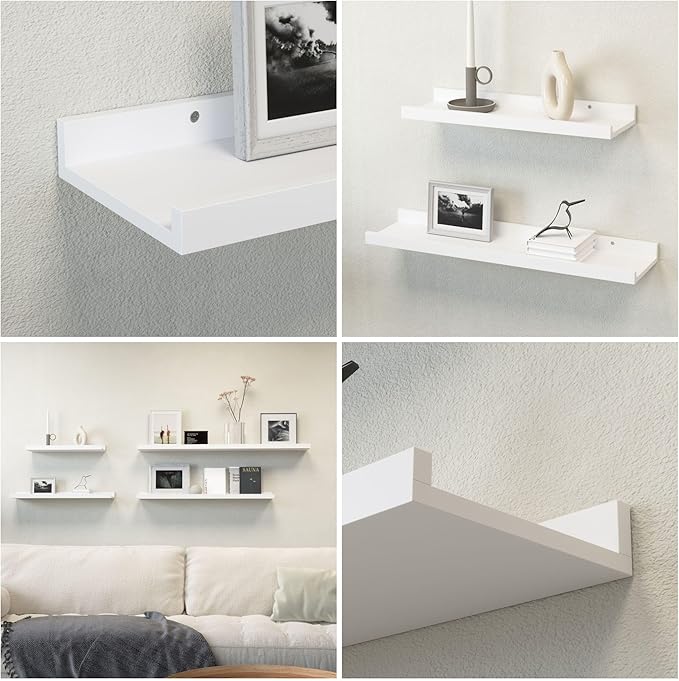 47.2 Inches Long Floating Shelves, 2 Set Modern Wall Shelf for Bedroom, Nursery Book Shelf with Lip, Picture Ledge Shelf for Wall Decor Living Room Bathroom Kitchen - White-NeatNest