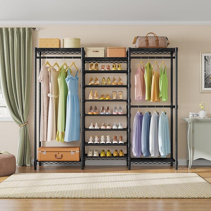 VIPEK S3 Heavy Duty Garment Rack Freestanding Clothes Rack Closet Storage Organizer Large Wardrobe with 6-Tier Shoe Rack, Hanging Rod, Adjustable Shelf, 68.9" L x 15.7" W x 76.4" H, Black-NeatNest