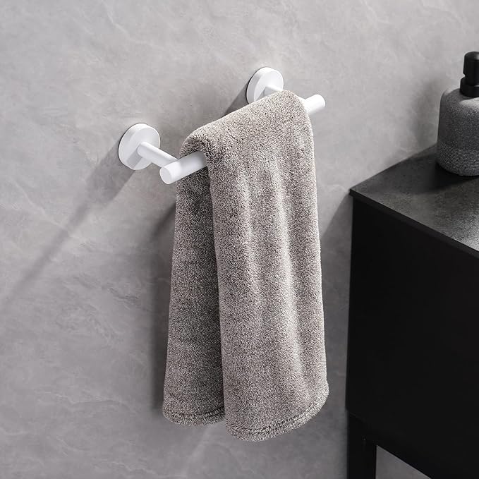 GERZWY 9-Inch Bath Towel Bar SUS 304 Stainless Steel Bathroom Towel Bar Modern Round Style Wall Mount, White