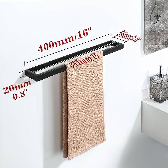 Alise Bath Towel Bars,16 Inch Towel Holder Towel Racks for Bathroom and Lavatory,SUS304 Stainless Steel Hand Towel Hanger Rail Wall Mount,Matte Black GJF040-B