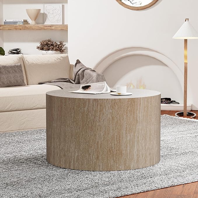 Modern Round Wooden Nesting Coffee Table Set of 2 Circle Tables with Non-Slip Feet, Accent Side End Table, Saving Space Design and No Need Assembly (B Large)