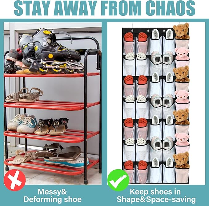 Windyun 2 Pcs 70 Large over The Door Shoe Organizer Hanging Shoe Rack for Closet Holder Black Mesh Pockets Back to School Behind Door Hanger Storage Nonslip for Home Room School Dorm, Each 35 Pockets-NeatNest