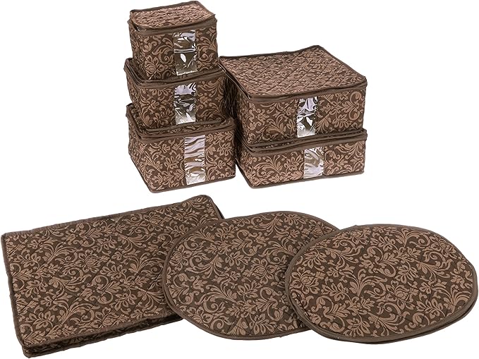 8-Piece Storage Containers Set – China, Brown, Quilted, Stackable Dish & Plate Protectors – Glass & Dinnerware Organizer Lids – Kitchen Storage for Meal, Tupperware, Glass Containers & Food Storage-NeatNest
