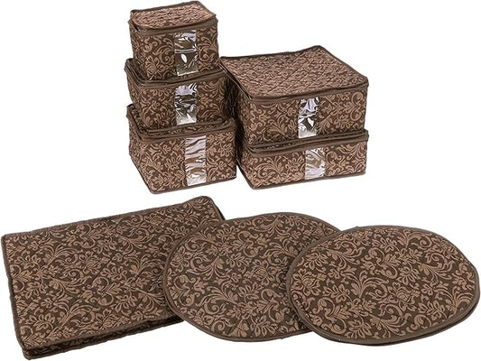 8-Piece Storage Containers Set – China, Brown, Quilted, Stackable Dish & Plate Protectors – Glass & Dinnerware Organizer Lids – Kitchen Storage for Meal, Tupperware, Glass Containers & Food Storage-NeatNest
