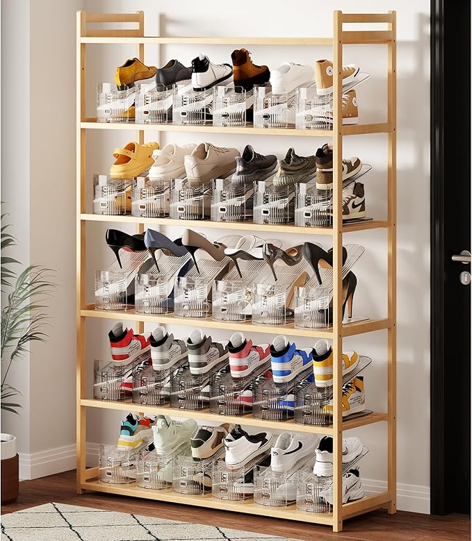 10PACK Shoe Slot Organizer Clear Shoe Stackers Organizers for Closet Space Saver 50% Shoes Display Shelf Rack Holders Zapateras Organizers-NeatNest