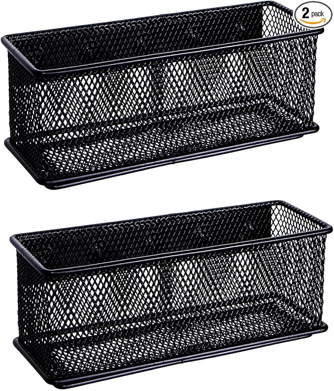 dedoot Magnetic Pencil Holder, Black Mesh Pen Organizer Strong Magnetic Storage Basket Organizes Pens, Pencils, Markers for Whiteboard, Locker, Fridge, Cubicle Desk, Offices 6.3x2.3x2.6inch,2 Pack-NeatNest