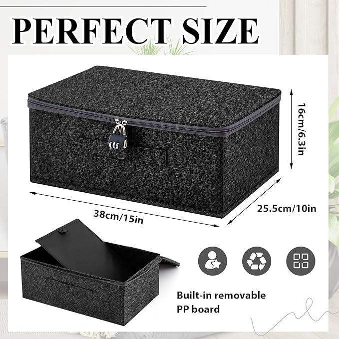 Discreet Lockable Personal Items Bag Storage Organizer Bag Storage Bins Case with Zipper Lid 15 x 10 x 6. 3 Inches for Women and Men Clothes Container (Black)-NeatNest