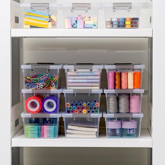 Citylife 1.3 QT 20 Packs Small Storage Bins Plastic Storage Container Stackable Box with Lids for Organizing, Clear White-NeatNest