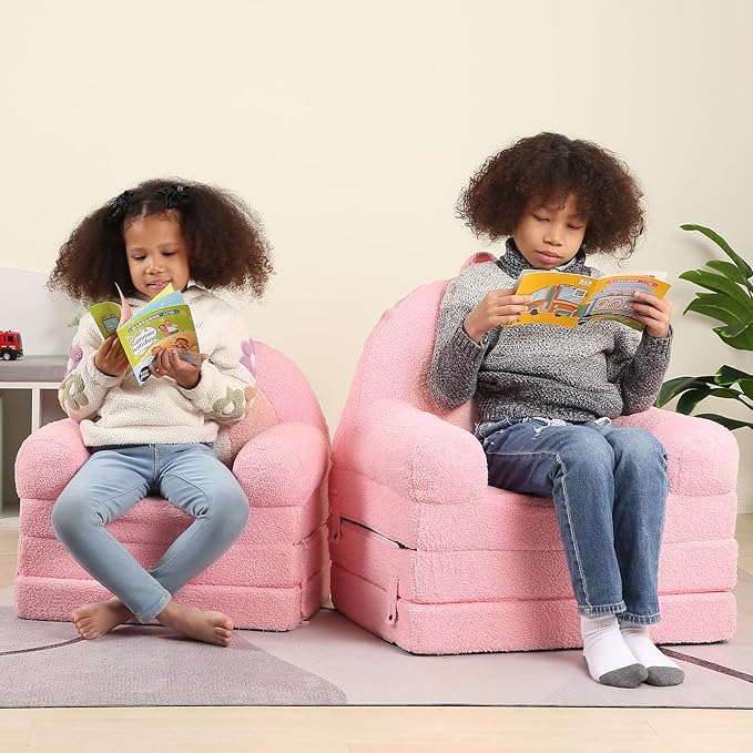 Foldable Kids Sofa, Comfy Rainbow Toddler Couch with Tri Folding Foam Cushions, Comfy Couch for Kid Age 3-6-NeatNest