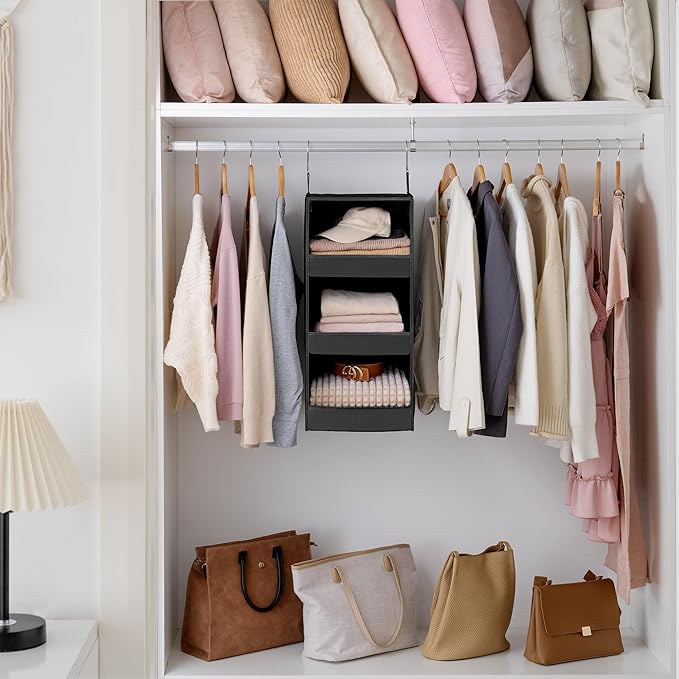 GRANNY SAYS 3-Shelf Hanging Closet Organizer, Collapsible Closet Hanging Shelves, Nursery Hanging Organizer, Black, 29 ½" H X 12" W X 12" D, 1-Pack-NeatNest