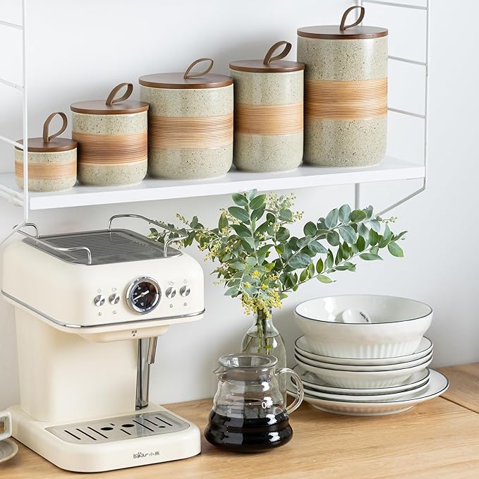 Coffee Storage Container Jar with Lid, Ceramic Kitchen Food Storage Jars with Airtight Lids for Spice Sugar Cookie, Stackable Decorative Jars for Coffee Countertop, 28oz-NeatNest