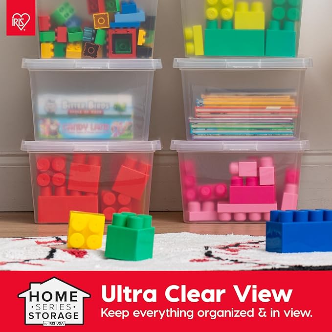 IRIS USA 12-Pack Storage Bins with Lids, 17 Quart, Shoe Boxes Clear Stackable Containers Organize Shoes Closet Shelves, Classroom Organization Teacher Tools, Game Storage - BPA-Free Plastic