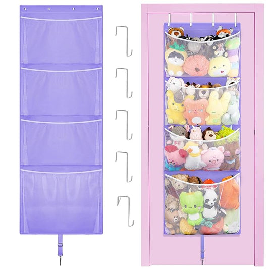 Hanging Stuffed Animal Storage, Over Door Large Plush Toy Organizer with Metal Hook, Baby Accessory Holder Idea for Nursery, Doll & Bear Mesh Hammock Bag for Girl Boy Kid Room-NeatNest