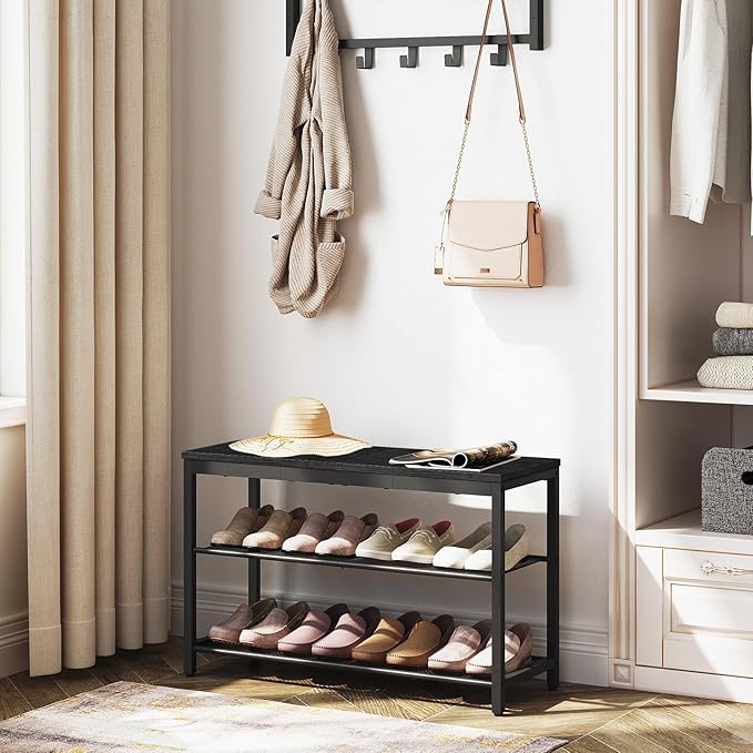 HOOBRO Shoe Bench, 3-Tier Shoe Rack, Industrial Shoe Organizer Storage Bench, 29.5 inches Entry Bench with Mesh Shelves, for Entryway, Living Room, Hallway, Easy Assembly, Black BB75HX01-NeatNest