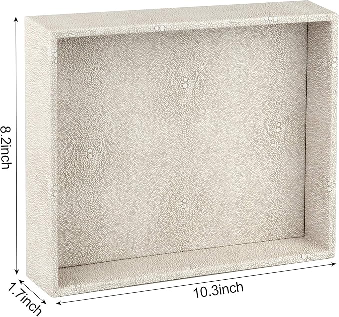 HofferRuffer Elegant Desktop Organizer, Vanity Tray, Bathroom Storage Tray Holder, Dresser Jewelry Tray, Change Coin Key Watch Catchall Tray, 10.2 x 8.4 x 1.8 inches (Light Grey Faux Leather Shagreen)-NeatNest
