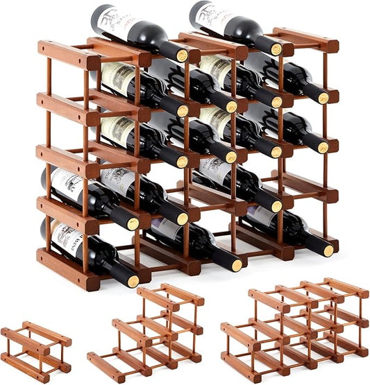 Juexica 2 Pcs 12 Bottles Wooden Wine Rack for Inside Cabinet Stackable Countertop Modular Wine Storage Rack DIY Assembly Bottle Holder for Cellar (Wooden Color)