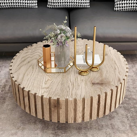 31.4" Round Modern Coffee Table, Wood Coffee Tables for Living Room, Minimalist Tea Table Circular Wooden Coffee Tables for Small Space Office Apartment Wood