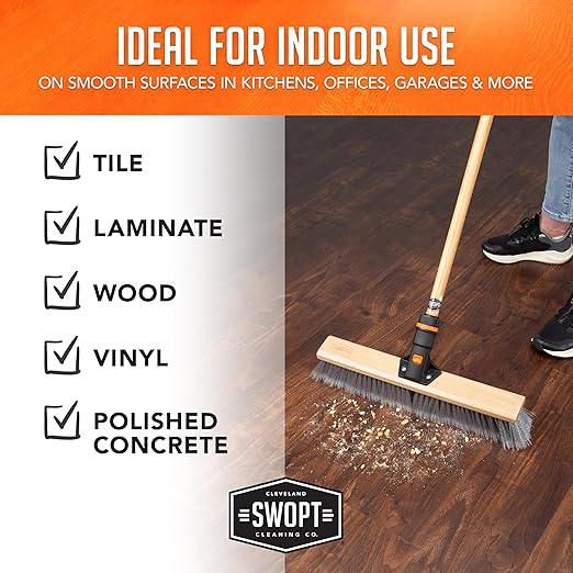 SWOPT 24” Premium Multi-Surface Push Broom Head — Cleaning Head Interchangeable with All SWOPT Cleaning Products for More Efficient Cleaning and Storage — Indoor and Outdoor Push Broom