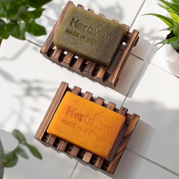 2 Pcs Wooden Soap Dish Holder, Soap Tray for Shower & Bathroom, Zero Waste, Plastic Free, Keep Soap Bars Dry Clean & Easy Cleaning, Self Draining Soap Dish-NeatNest