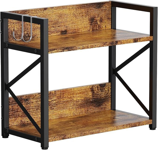 2 Tier Kitchen Counter Shelf Organizer, Coffee Bar Station Organizer for Countertop，Space Saving Spice Rack, Desk Shelf Riser, Coffee Bar Accessories(Rustic Brown, Medium)