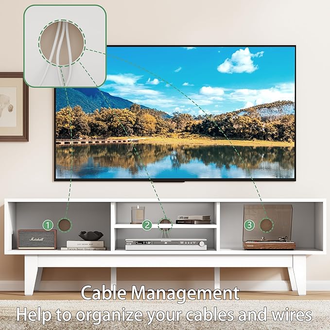Fluted TV Stand for 55 65 Inch TV, Mid Century Modern Entertainment Center with Shelves, Cabinets & Sliding Doors, TV Media Console Table with Wood Feet & Cord Holes for Living Room, Bedroom, White-NeatNest