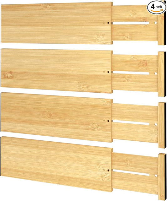 BAMEOS 4 PCS Bamboo Drawer Divider Adjustable Drawer Dividers Kitchen Drawer Organization Utensil Organizers for Kitchen Dresser Bathroom Bedroom and Office-NeatNest