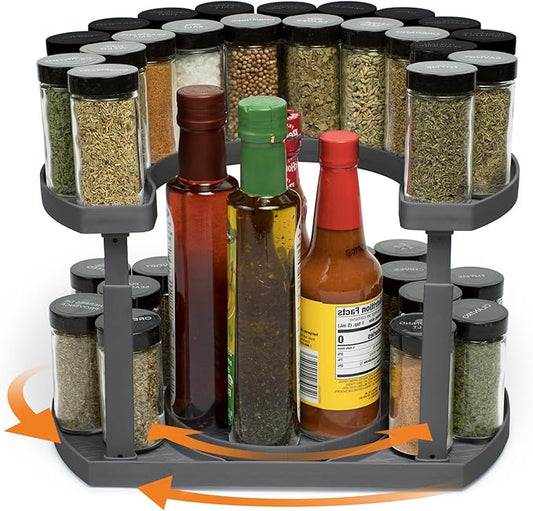 2-Tier Spice Rack Organizer for Cabinet | Rotating Lazy Susan Spice Organizer Holds 40 Spice Jars | Countertop & Pantry Spice Shelf for Kitchen Organization & Storage (Gray)-NeatNest