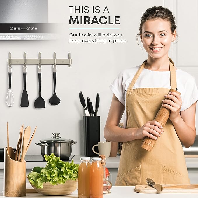 Coat Rack Wall Mount – Brushed Nickel 15 Inch Stainless Steel Hook Rail with 5 Heavy Duty Double Coat Hooks – Wall Mounted Coat Hanger for Entryway, Bathroom, Bedroom, Towel, Hat Organizer - 2 Pack-NeatNest