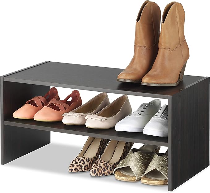 Whitmor Wood Stackable 2-Shelf Shoe Rack, 24 INCH, Espresso-NeatNest