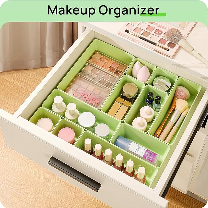 Vtopmart 25 PCS Plastic Drawer Organizers Set, 4-Size Versatile Bathroom and Vanity Drawer Organizer Trays, Storage Bins for Makeup, Bedroom, Kitchen Gadgets Utensils and Office-NeatNest