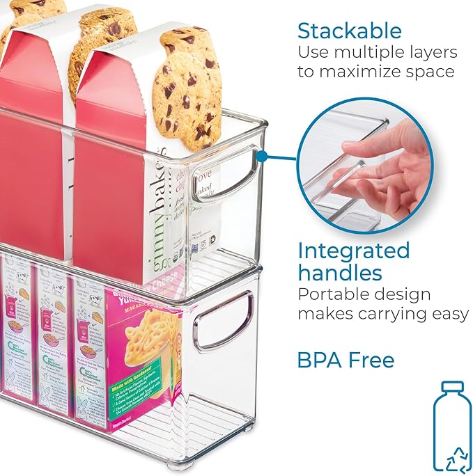 iDesign Stackable Storage Bin - Organization for Kitchen Pantry, Set of 4, Clear, Made in USA