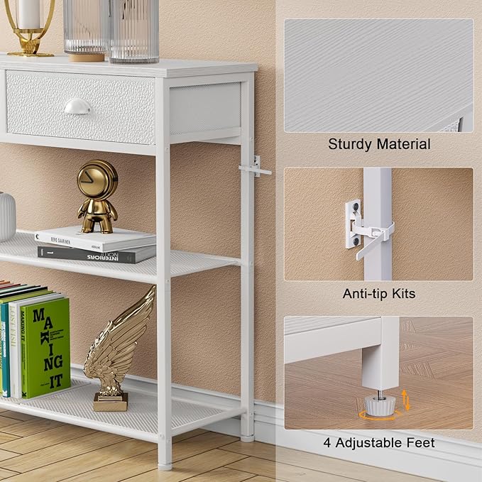 Furologee 30'' Entryway Table, White Console Table with Storage, Narrow Sofa Table with 2 Drawers and 2 Shelves for Hallway, Living Room, Bedroom, Foyer, Couch, Tv-NeatNest