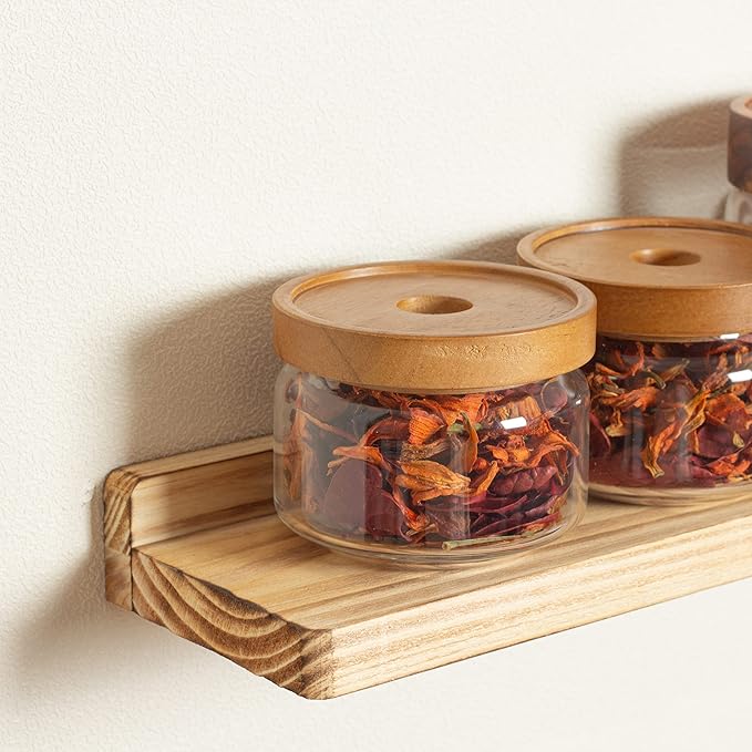 Freezing point Floating Shelves for Wall Set of 2 Natural Wood 16Inch Wall Shelf Decor Plant Display Collectibles Mounted Kitchen Bathroom Bedroom Corner Decorative Storage Stand Carbonized-NeatNest