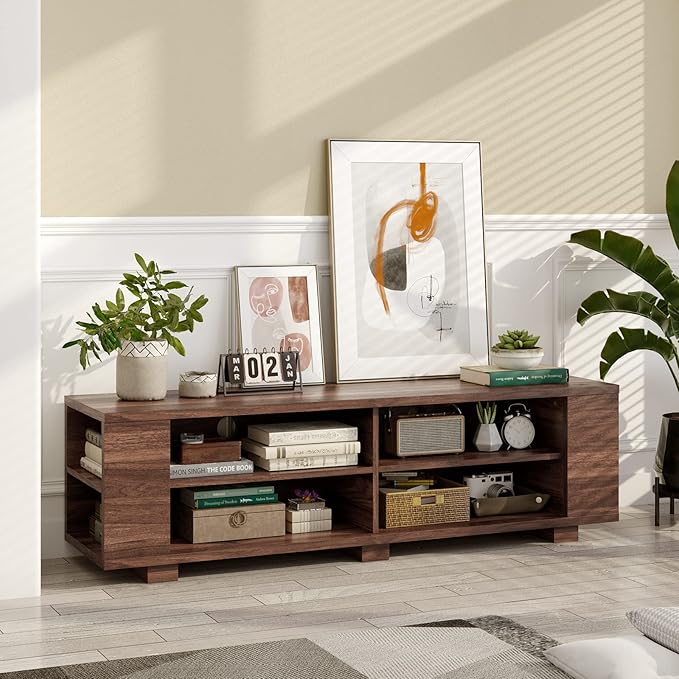 Giantex Modern TV Stand for TVs up to 65 Inch, Wood Entertainment Center w/ 8 Open Storage & Adjustable Shelves, Television Stands w/ 4 Cable Holes, TV Console Table for Living Room, Bedroom (Coffee)-NeatNest