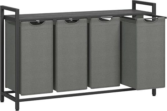 VASAGLE Laundry Hamper, Laundry Basket, Laundry Sorter with 4 Pull-Out and Removable Bags, Shelf, Metal Frame, 4 x 10.6 Gallons (40 L), 45.7 x 13 x 28.4 Inches, Slate Gray and Charcoal Gray UBLH401G01-NeatNest