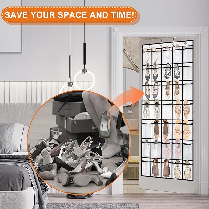 Aheroi 35 Pockets Large Over the Door Organizer, Breathable Mesh Pockets Shoe Organizer, Hanging Shoe Organizers Mesh Closet Shoe Holder Hanger Holds Up to 40 lbs, Space Saving Shoe Rack